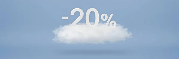 Знижка Великі Знижки Продажі Двадцяти Відсотків Числа Плавають Хмарі Синьому — стокове фото