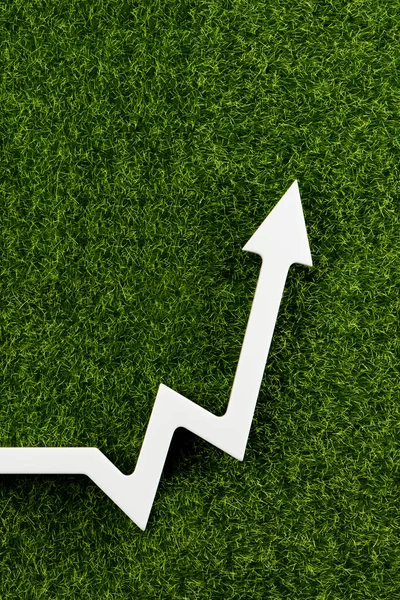White Chart Arrow Green Grass Points Business Development Symbol Ecology — Stock Photo, Image