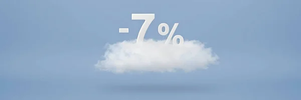 割引率7 大きな割引 最大7 の販売 3D番号は青い背景に雲の上に浮かびます コピースペース プロジェクトに挿入する広告バナーとポスター — ストック写真