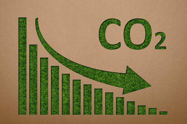 Reduction of CO2 emissions into the atmosphere. Net zero emissions. 3D rendering of air pollution reduction. Chart for reducing carbon emissions. Green planet and ecology.