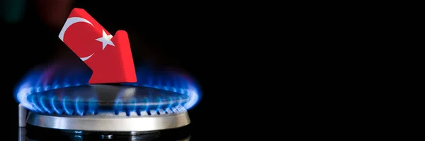 Decreased Gas Supplies Turkey Gas Stove Burning Flame Arrow Colors — Stok fotoğraf