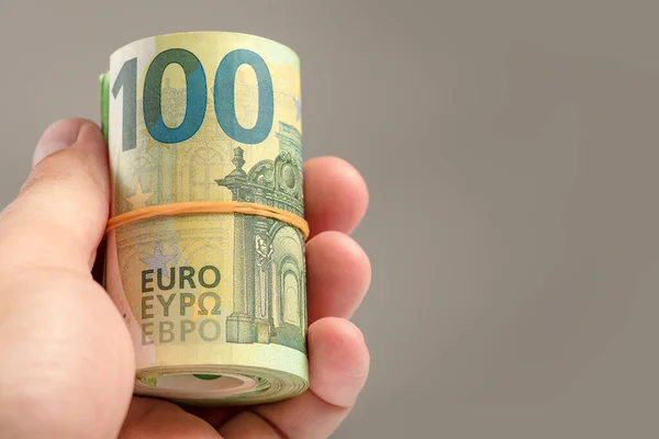 Рука Утримує 100 Євро Банкнот Банкноти Євро Були Надруковані Білими — стокове фото