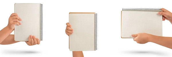 Empty Notepad Hand Hand Holds Blank Notepad Copy Space Isolated — Stock Photo, Image