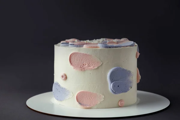 Bento Cake Met Blauwe Roze Roomkaas Glazuur Gelukkige Verjaardag Tekst — Stockfoto