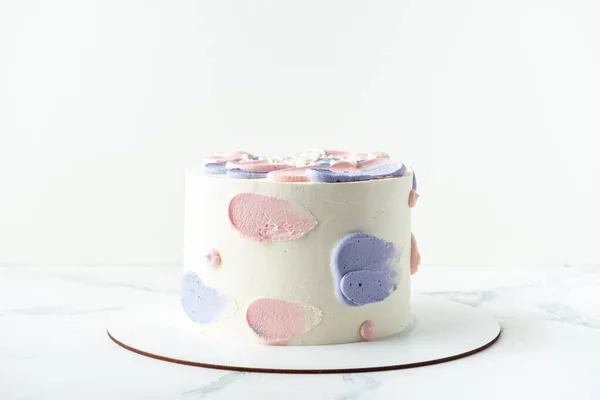 Bento Cake Met Blauwe Roze Roomkaas Glazuur Gelukkige Verjaardag Tekst — Stockfoto