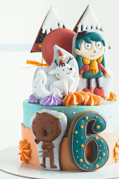 Kyiv Ukraine December Birthday Cake Gingerbread Cookies Shape Characters Animated — Stock Photo, Image