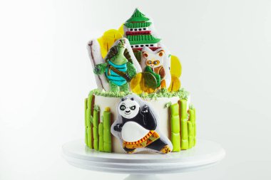 Kyiv, Ukrayna - 26 Ocak - Kung Fu Panda keki ünlü animasyon film kiralama araçları şeklinde zencefilli kurabiyelerle süslendi