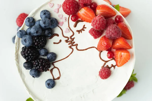 Wedding Cake White Cream Cheese Frosting Decorated Blueberries Strawberries Raspberries — Stock Photo, Image