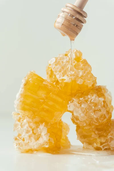 Honeycomb Full Fresh Honey White Bowl Honeycomb Honey Deeper Wild — Stok Foto