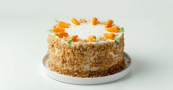 Delicious Carrot Cake Decorated Mastic Sweet Carrots Homemade Carrot Cake — Stockfoto
