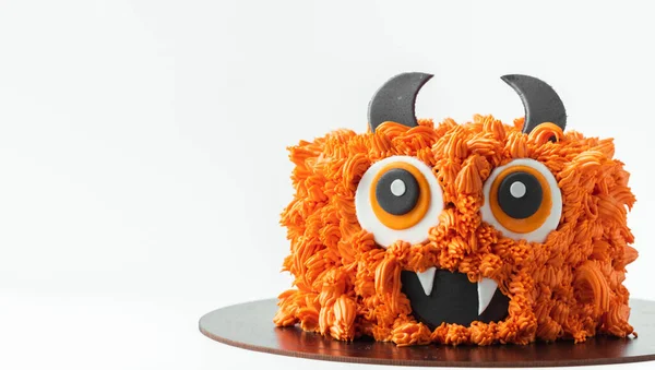 Torta Tema Mostro Sullo Sfondo Bianco Torta Halloween Con Glassa — Foto Stock