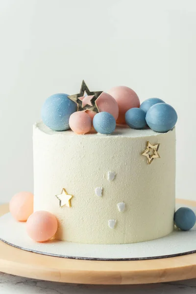 Baby Shower Party Cake Met Witte Roomkaas Glazuur Versierd Met — Stockfoto