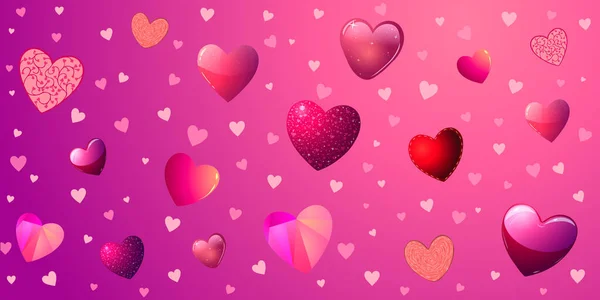 Fondo rosa vectorial con corazones coloridos para el Día de San Valentín — Vector de stock