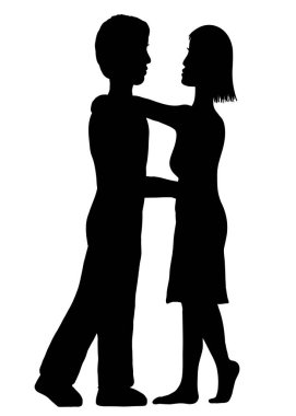 Sevgililer Günü için vektör illüstrasyonu. Beyaz arka planda birbirini öpen çiftlerin silueti.