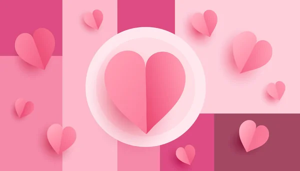 Vector pink background with postcards in form of hearts for Valentines Day — Stock Vector