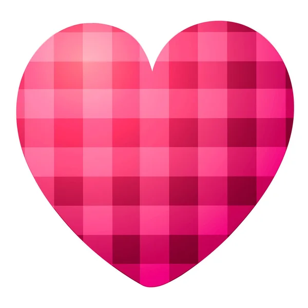 Vector illustration. Valentines Day. Pink heart with geometric checkered color pattern on white background. — Stock Vector