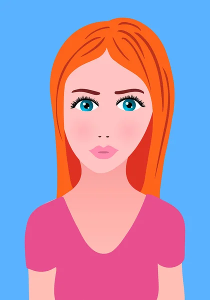 Vecteur belle femme gingembre sur fond bleu — Image vectorielle