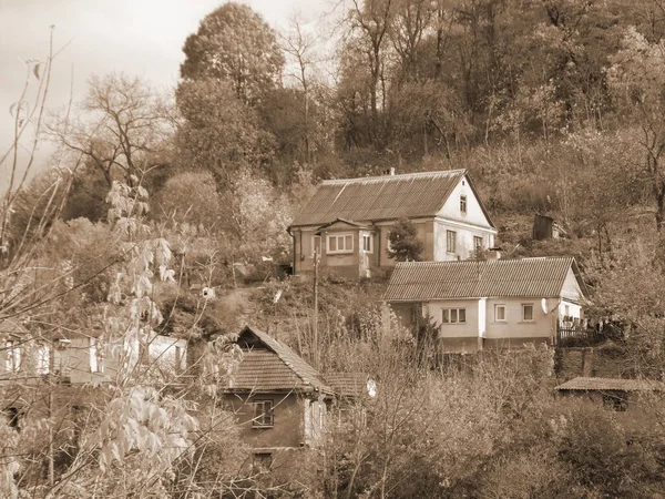 Дерев Яний Будинок Українському Селі — стокове фото