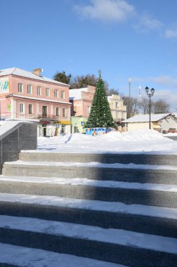 Eski kasabada Noel ağacı. Noel ağacı, eski kasaba. Noel ağacı.