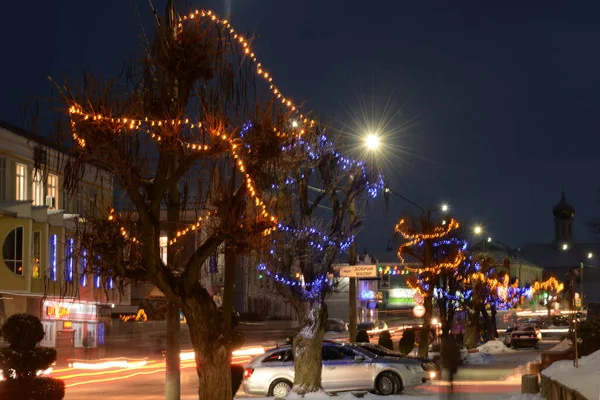 New Year Lights Small Town — Fotografia de Stock
