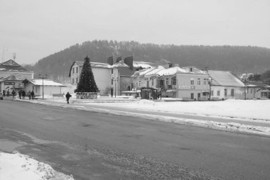 Eski kasabada Noel ağacı. Noel ağacı, eski kasaba. Noel ağacı.