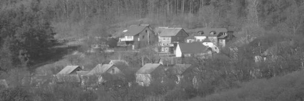 Vinterdag Barrskog Trähus Den Ukrainska Byn — Stockfoto