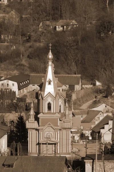 Kyrka Trä Gammal Liten Liten Gammal Hög Heliga Korsets Kyrka — Stockfoto