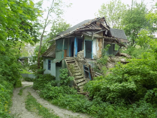 Oud Verwoest Huis Houten Huis Het Oekraïense Dorp — Stockfoto