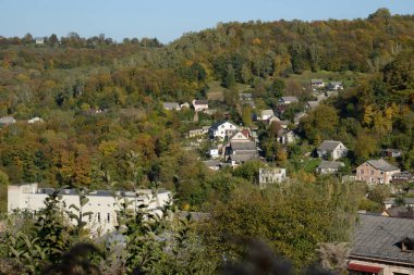 Wooden house in the Ukrainian village.On the outskirts of the village.Surroundings, outside the city