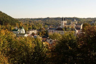 Eski kasabada Noel ağacı. Noel ağacı, eski kasaba. St. Nicholas Katedrali. Fransisken Manastırı. Castle Hill 'in genel manzarası.
