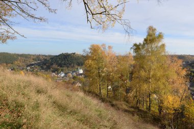 Eski kasabada Noel ağacı. Noel ağacı, eski kasaba. St. Nicholas Katedrali. Fransisken Manastırı. Castle Hill 'in genel manzarası.