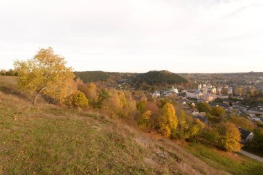 Eski kasabada Noel ağacı. Noel ağacı, eski kasaba. St. Nicholas Katedrali. Fransisken Manastırı. Castle Hill 'in genel manzarası.