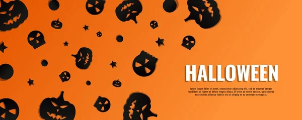 Banner Invitación Fiesta Halloween Fondo Con Elementos Calabaza Cráneo — Archivo Imágenes Vectoriales
