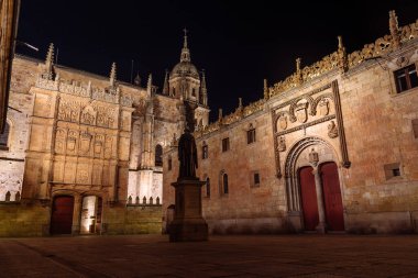 Beautiful view of famous University of Salamanca at night clipart