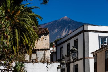 Güneşli bir günde, Icod de los Vinos 'tan Teide volkanı manzarası. Tenerife, Kanarya Adaları, İspanya
