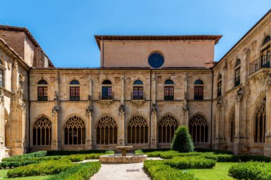 Ona, Spain - 5 August, 2020: Benedictine monastery of San Salvador de Ona in Burgos. Gothic cloister