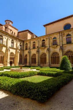 Ona, Spain - 5 August, 2020: Benedictine monastery of San Salvador de Ona in Burgos. Gothic cloister