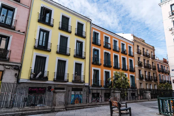 Madrid, Spain - June 5, 2022: Malasana quarter in central Madrid. It is a vibrant neighborhood and a center for the hipster phenomenon, full of lively bars and clubs overflowing with young people. Its