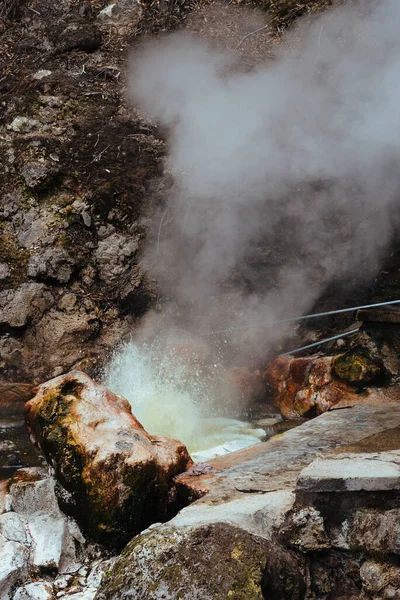 Volcanic hotsprings Of The Lake Furnas. Sao Miguel, Azores. Lagoa das Furnas Hotsprings. Steam venting at Lagoa das Furnas hotsprings on Sao Miguel island, Azores, Portugal.