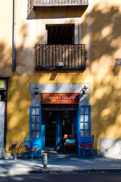 Madrid, Spain - October 11, 2020: Cozy bar in central Madrid. Segovia Street