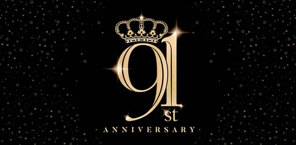 91St Anniversary Symbol Crown Sparkling Glitter Isolated Black Backgrounds Applicable — Stock Vector