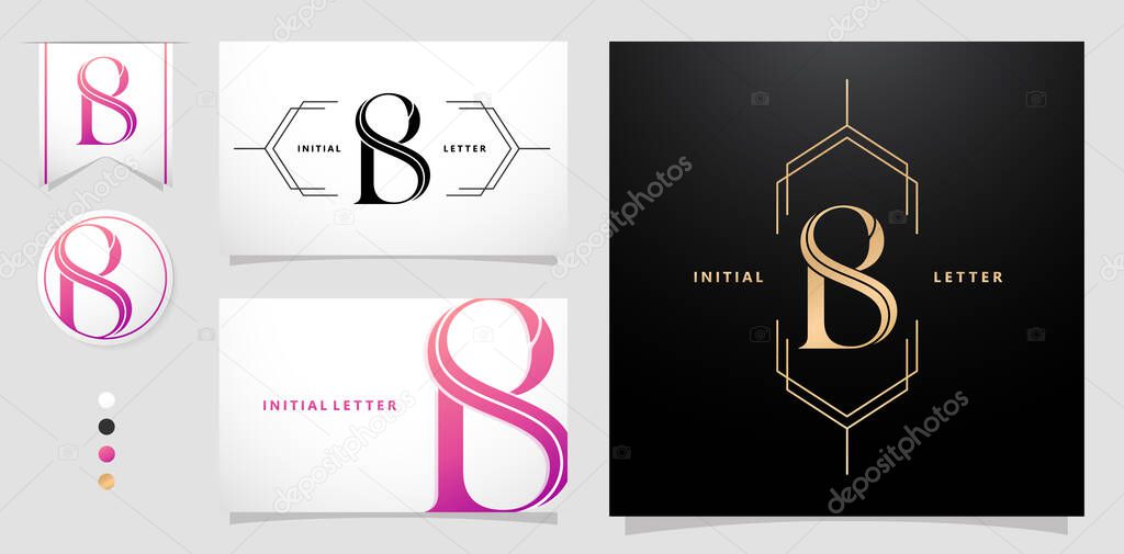 BS or SB initial letter and graphic name, BS or SB Monogram, for Wedding couple monogram, logo company and icon business, with black white color, gold and gradient purple color isolated background