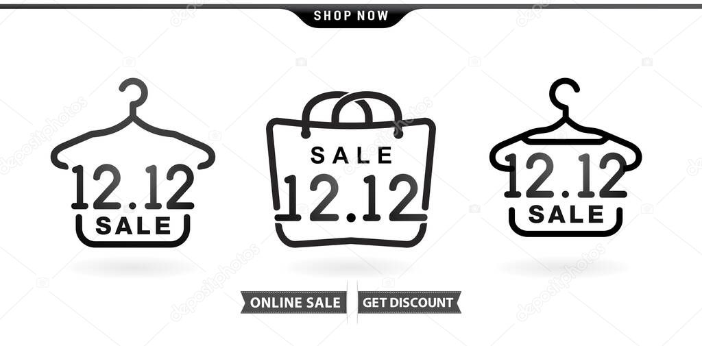 illustration of Hanger, Tag and hand bag 12.12 sale, 12.12 end year sale model with isolated white backgrounds for poster or flyer design, social media banner, web banner online shop, label and symbol