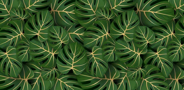 Illustration Philodendron Leaves Tropical Seamless Pattern Close Plant Green Background — 스톡 벡터