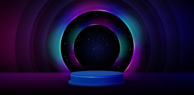 3D 'nin soyut podyum dairesi çizimi ekomünikasyon işaretleri için tünel ışıkları perakende alışveriş, reklam iş ajansı, reklam kampanyası pazarlaması, fon alanı, iniş sayfaları, başlık