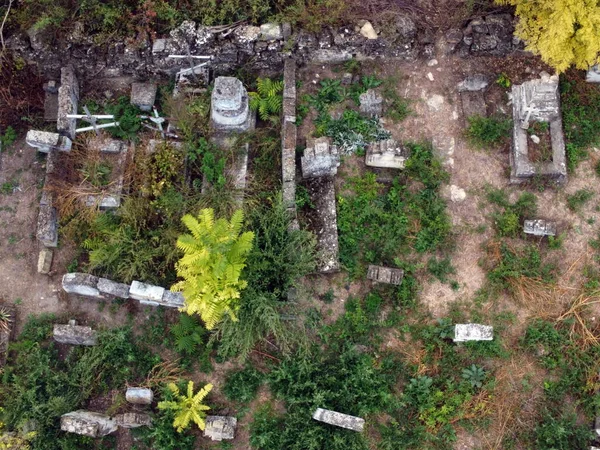 Old Tombstones Crosses Unnamed Burial Place Unknown Graves Drone View — Stock Photo, Image