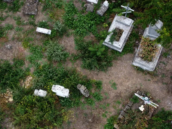 Alte Grabsteine Und Kreuze Unbenannte Begräbnisstätte Unbekannte Gräber Drohnen Ansicht — Stockfoto