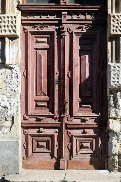 Belles Vieilles Portes Avant Bois Sculpté — Photo