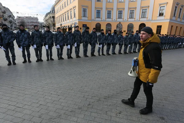 オデッサ ウクライナ1月 2022ウクライナの団結の日 ウクライナの碑文の国家警備隊の士官候補生 ウクライナ — ストック写真