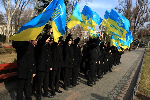 Odessa Ukraina Februari 162022 Unity Day Ukraina Kadetter Med Flaggor — Stockfoto